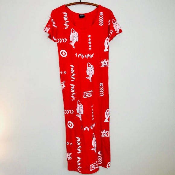 Vintage Retro 90’s Maxi Coral Beach Dress - Picture 2 of 3